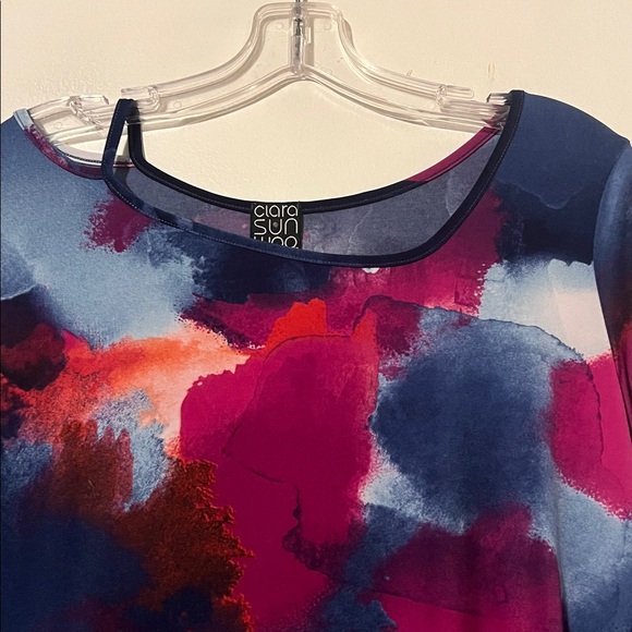 Clara Sun Woo asymmetrical neckline 3/4 sleeve sharkbite hem tunic - Picture 2 of 9